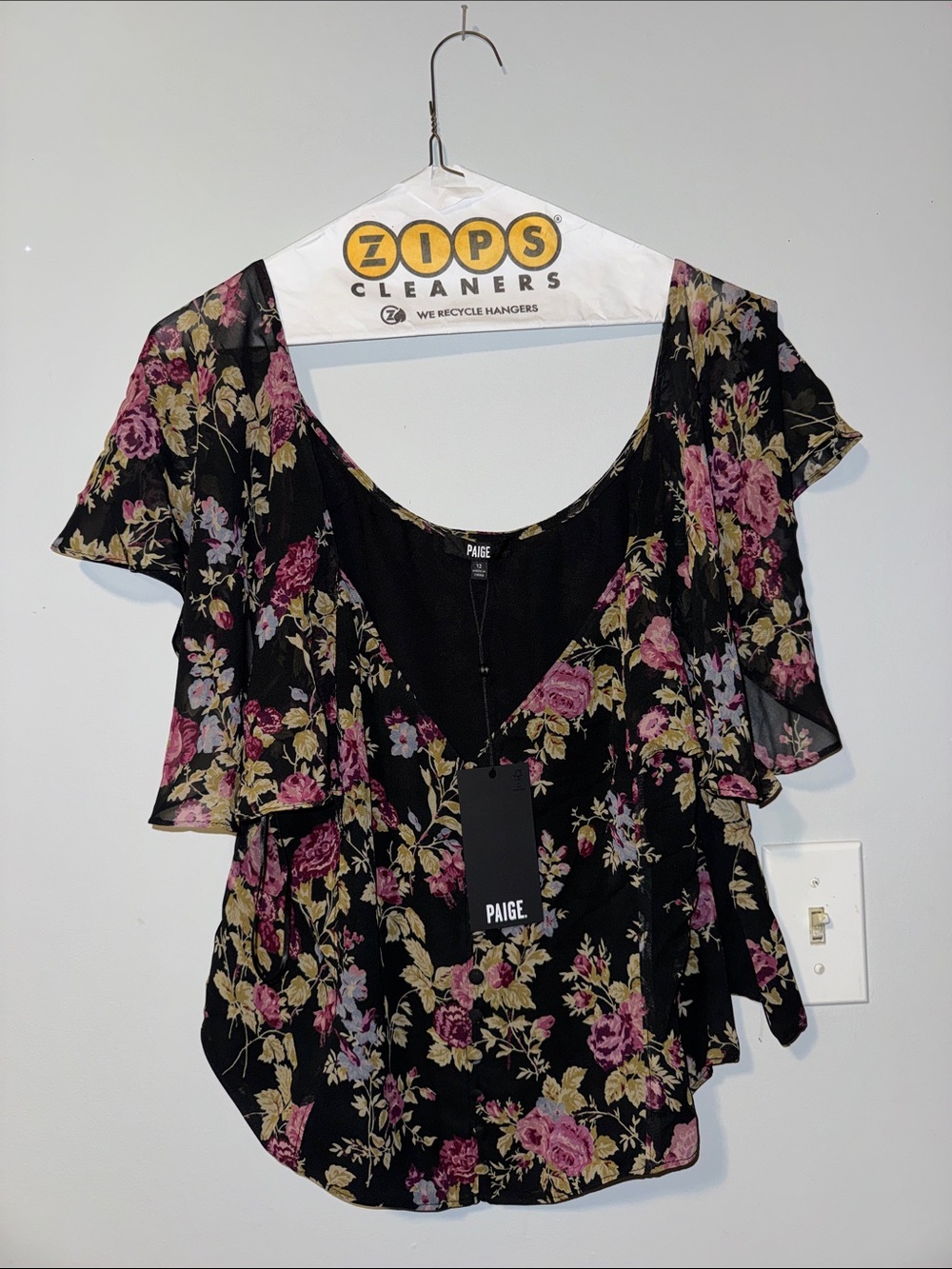 PAIGE Black Floral Flutter-Sleeve Blouse